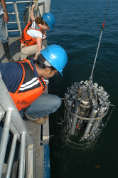 Carolyn and Ravi deploy the CTD rosette.