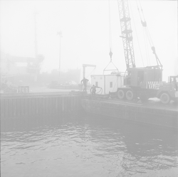 Moving van labs on WHOI dock.