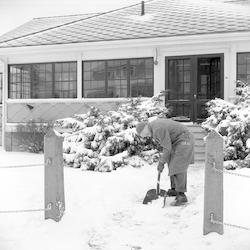 Herb Graham shoveling snow.