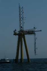 R/V Mytilus on station at the Air-Sea Interaction Tower (ASIT).