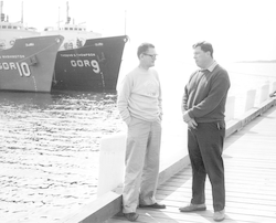 Francis Richards (L) and Max Silverman on dock