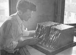 Frank Bailey at work on model of Hudson Canyon