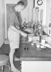 Working in lab aboard Anton Bruun
