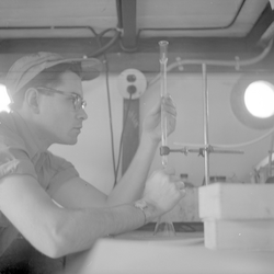 Ted Wehe working on oxygen titration on the Hazel III.