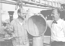 Dave Owen (L) and Harold Edgerton on deck of Crawford.