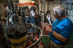 LDEO postdoc Louis Clement listening to mentor Marshall Swartz.