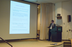 Dr. Emile A. Okal speaking at the Morss Tsunami workshop.