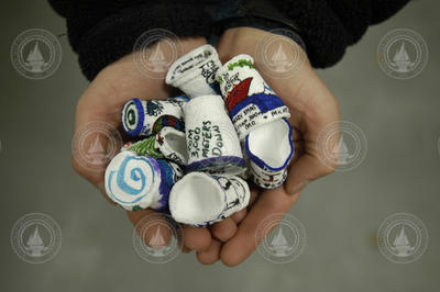 A handful of shrunken styrofoam cups