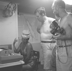 Simone Cousteau, Rocky Miller and Dana Densmore on the Atlantis II.