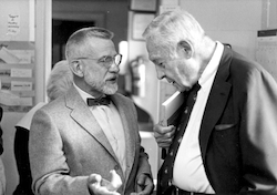 Bill von Arx (left) and Roger Revelle in discussion.