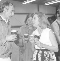 Richard Backus, left, talking with others.