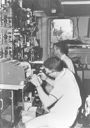 Steve Stillman and Don Fink working in lab, Atlantis II
