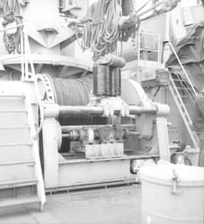 Trawl winch on fantail of Chain