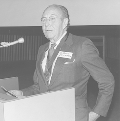 Harold "Doc" Edgerton standing at podium