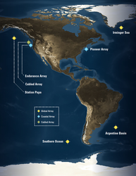 Map showing locations of the OOI Global, Coastal and Cabled Arrays.