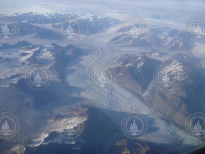 Aerial view of a Greenland glacier.
