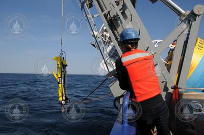 Jen Batryn working glider deployment operations off R/V Neil Armstrong.