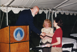 John Farrington and Judy McDowell congratulating Margie Oleksiak.