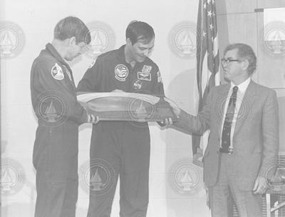 John Steele with two shuttle orbitor Atlantis astronauts.
