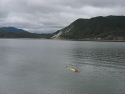 REMUS 100 on a mission in Lake Rotomahana searching for the Pink Terraces.