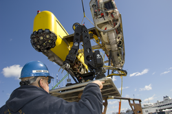 HROV Nereus being testing in ROV mode off the WHOI dock.