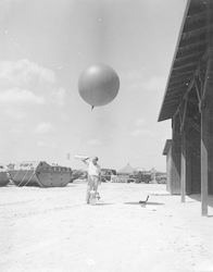 Alfred Woodcock with balloon