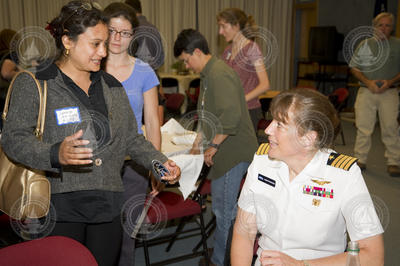 AOPE Postdoc Ananya Sen Gupta talking to Captain Stefanyshyn-Piper.