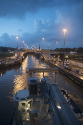 R/V Neil Armstrong passing through a Panama Canal lock.