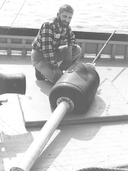 David Frantz aboard ship with an instrument