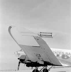 R4D aircraft wing, instrumentation attached to wing