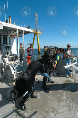 Divers on the Tioga deck.