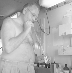 Robert Stanley pipetting for O2 titration on the RV Chain.