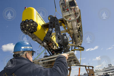 HROV Nereus being testing in ROV mode off the WHOI dock.