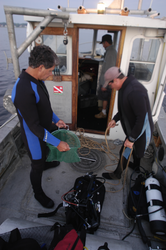 Pat Lohman and Jay Sisson preparing to dive.