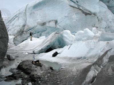 Chris Linder working at the base of Leverette Glacier.
