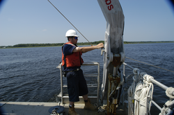 Ian Hanley on the Tioga fantail