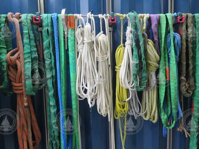 Colorful straps and lines for a variety of rigging uses.