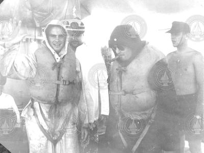 Men in life vests at Equator Crossing ceremony.