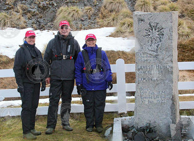 Susan Humphris, Newt Merrill, and Susan Avery at Shackleton memorial.