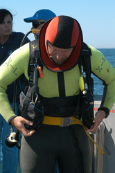 Diver Alexi Shalapyonok preparing to jump in the water.