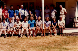 1987 partial Geophysical Fluid Dynamics program group on porch of Walsh cottage.