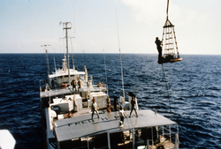 Ralph Stephen transferring from JOIDES Resolution to R/V Fred H. Moore.