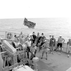 Group on deck of Atlantis II for the line crossing ceremony