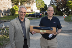 Mark Abbott and HSH Prince Albert II with the Chain hull created in DunkWorks.