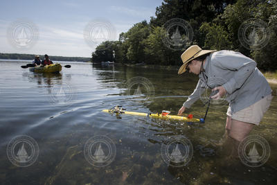 Erin Fischell prepares the AUV for a test mission.
