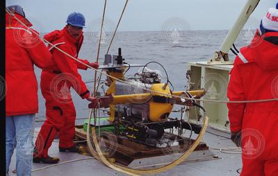 Preparing SeaSoar with VPR (video plankton recorder) for deployment