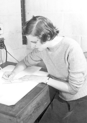 Mary Hunt working at a desk.