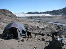 Ben Linhoff's camp at the base of the Leverett glacier in Greenland.