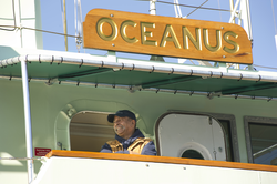 Captain Diego Mello up on the bridge deck of R/V Oceanus.