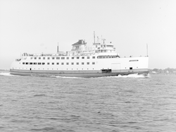 Full view of the Steamship Authority ferry Nantucket arriving in Woods Hole.